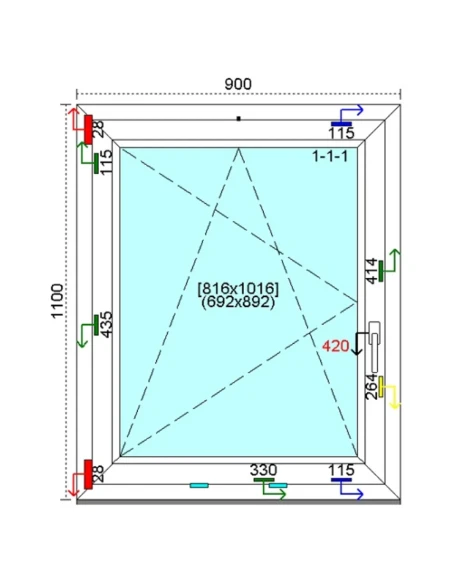 Kunststofffenster PVC Fenster 90 x 110 cm DREH-KIPP Kömmerling 88 MD