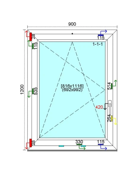 Kunststofffenster PVC Fenster 90 x 120 cm DREH-KIPP Kömmerling 88 MD