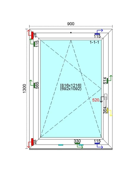 Kunststofffenster PVC Fenster 90 x 130 cm DREH-KIPP Kömmerling 88 MD