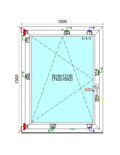 Kunststofffenster PVC Fenster 100 x 130 cm DREH-KIPP Kömmerling 88 MD 2