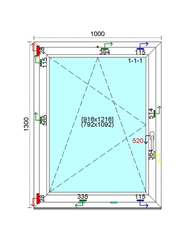 Kunststofffenster PVC Fenster 100 x 130 cm DREH-KIPP Kömmerling 88 MD