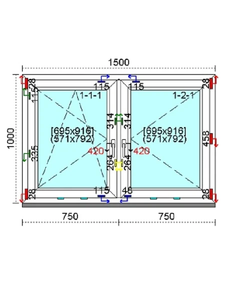 Kunststofffenster PVC Fenster 150 x 100 cm DREH-KIPP | DREH Kömmerling 88 MD