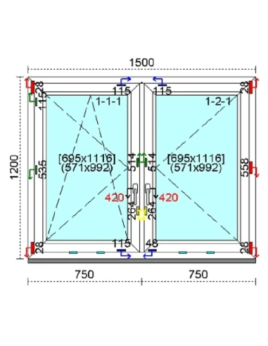 Kunststofffenster PVC Fenster 150 x 120 cm DREH-KIPP | DREH Kömmerling 88 MD