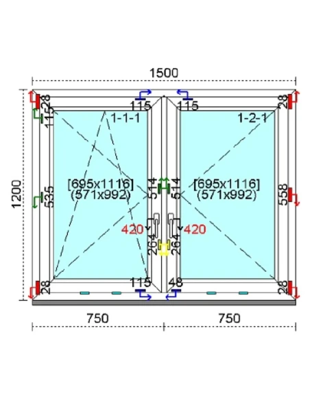 Kunststofffenster PVC Fenster 150 x 120 cm DREH-KIPP | DREH Kömmerling 88 MD
