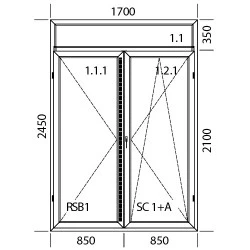 Konstoff Balkontür 1700 x 2450 mm DREH + DREH/KIPP mit Oberlicht