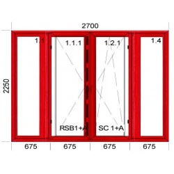 Kunststoff-Alu Fenster 2700 x 2250 mm Terassentür FIX + DREH + DREH/KIPP + FIX
