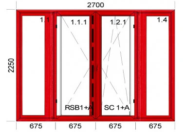 Kunststoff-Alu Fenster 2700 x 2250 mm Terassentür FIX + DREH + DREH/KIPP + FIX