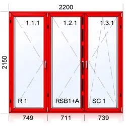 Kunststoff-Alu Fenster 2200 x 2150 mm Terassentür DREH + DREH + DREH/KIPP