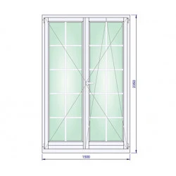 Holz Balkontür 1500 x 2350 mm Doppelflügel Sprossenfenster Kiefer Calcink DREH | DREH/KIPP