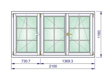 Holz Sprossenfenster 2100 x 1160 mm Kiefer Calcink DREH/KIPP | DREH | DREH/KIPP