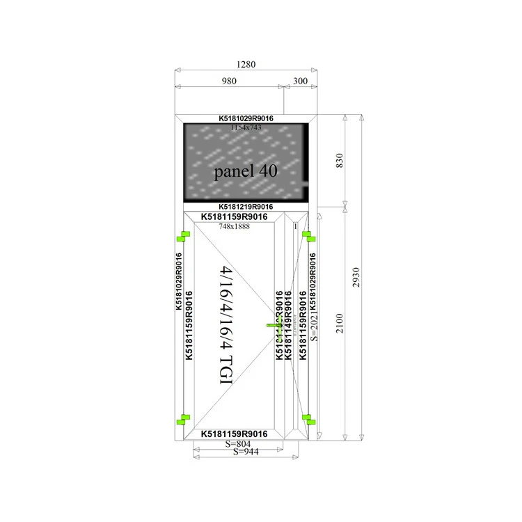 Aluminium Tür 1280 x 2930 mm MB70