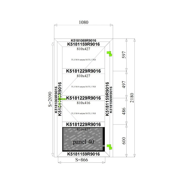 Aluminiumtür mit Oberlicht 1080 x 2180 mm MB70