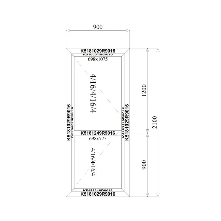 Aluminium Tür 900 x 2100 mm Dreh Profil MB70