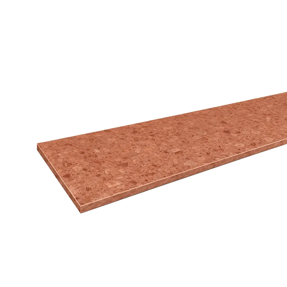Innenfensterbank aus Agglo-Marmor &bdquo;Rosso-Asiago&ldquo; (100 &times; 150 mm) mit abgerundeter Ecke und gefaster Kante.