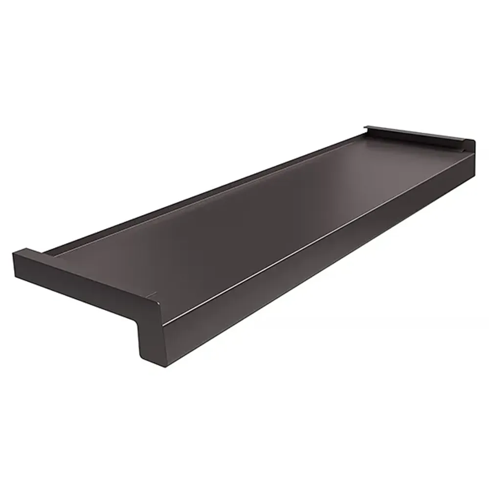 Aluminium-Fensterbank in Braun RAL 8019 mit technischen Daten zu Gr&ouml;&szlig;e, Material und Einsatzbereich.