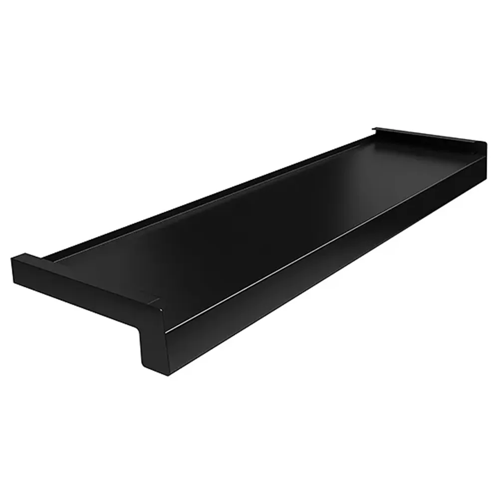 Aluminium-Fensterbank in Schwarz RAL 9005 mit technischen Daten zu Gr&ouml;&szlig;e, Material und Einsatzbereich.