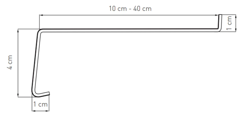 Technische Zeichnung einer Aluminium-Fensterbank mit Ma&szlig;angaben (10&ndash;40 cm Tiefe, 4 cm H&ouml;he).