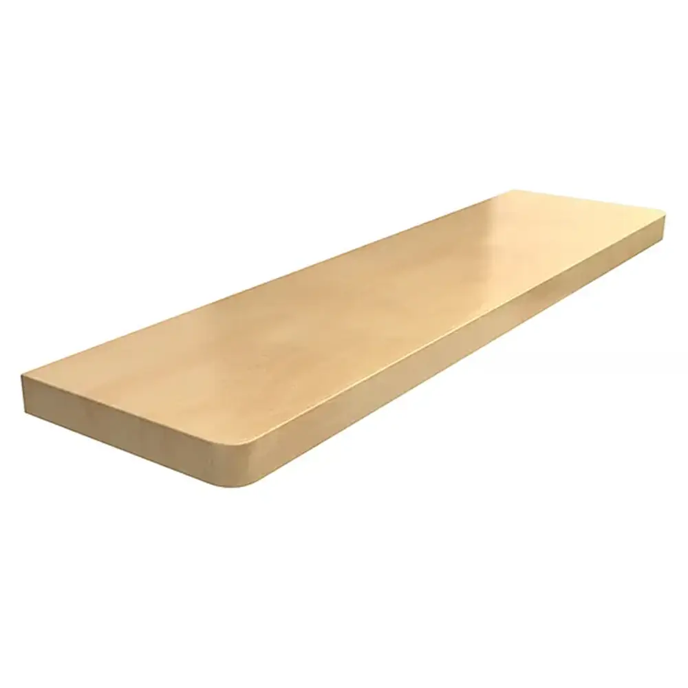 Innenfensterbank aus MDF, laminiert in der Farbe Marmor Hochglanz, mit abgerundeten Ecken &ndash; Produktansicht mit technischer Datentabelle.
