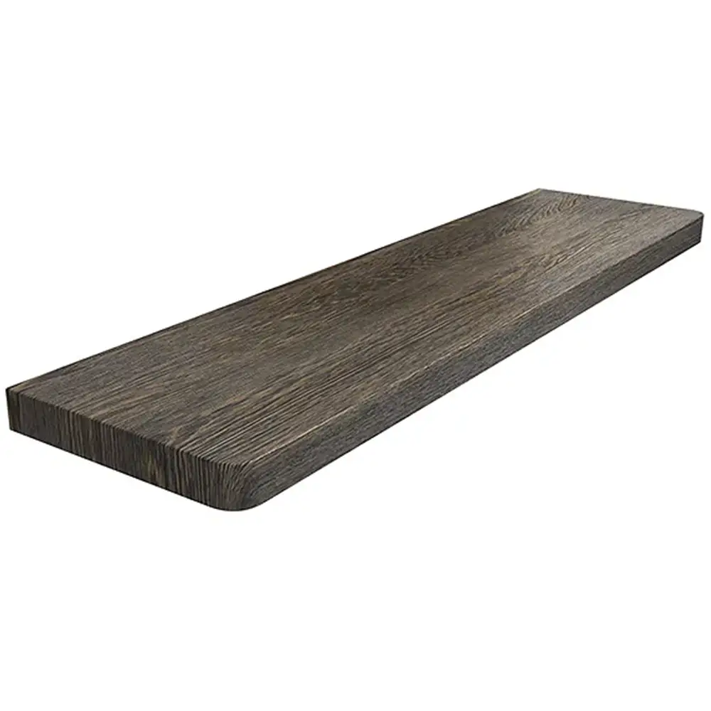 Innenfensterbank aus MDF, laminiert in der Farbe Wenge Brett, mit abgerundeten Ecken &ndash; Produktansicht mit technischer Datentabelle.