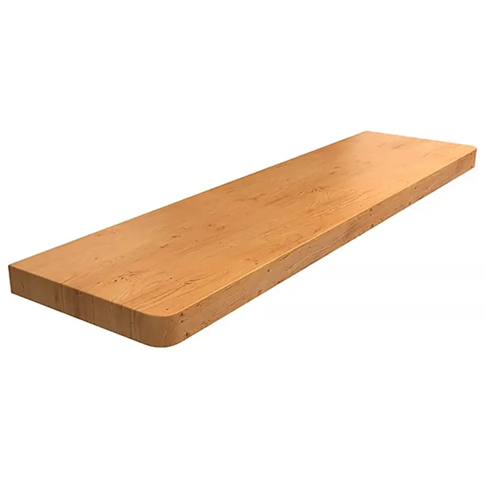 Innenfensterbank aus MDF, laminiert in der Farbe Winchester, mit abgerundeten Ecken &ndash; Produktansicht mit technischer Datentabelle.