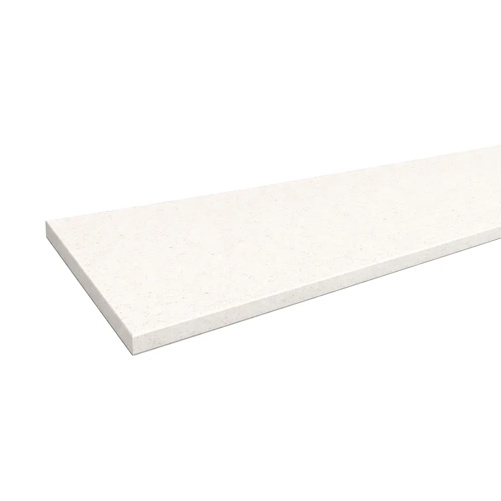 Innenfensterbank aus Quarzkomposit in der Farbe Bianco Paloma - Produktansicht mit Tabelle der technischen Daten.