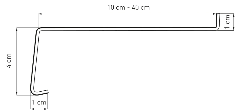 Technische Zeichnung einer Stahl-Au&szlig;enfensterbank (10&ndash;40 cm Tiefe) mit Beschreibung &bdquo;Stahlfensterb&auml;nke f&uuml;r viele Jahre&ldquo;.