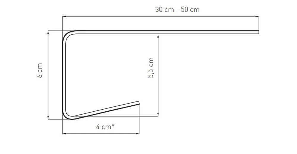 Querschnitt einer Premium-Fensterbankabdeckung aus PVC &ndash; Ma&szlig;schema f&uuml;r eine Renovierungsverkleidung zur Montage auf einer bestehenden Fensterbank.