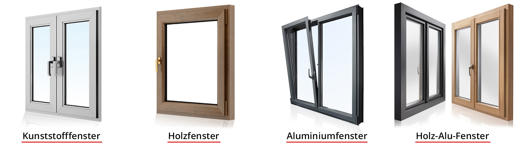 Fenstertypen - Kunstofffenster, Holzfenster, Aluminiumfenster, Holz-Alu-Fenster